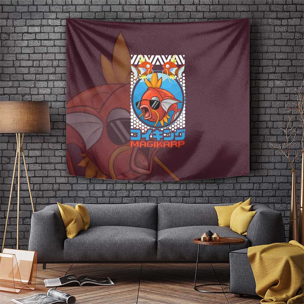 Poke Magikarp Tapestry With Bold Anime Graphic And Maroon Color Theme