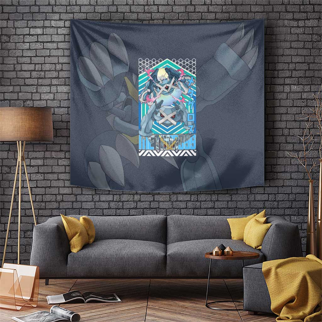 Poke Metagross Tapestry With Mega Evolution Design And Pokeball Graphics