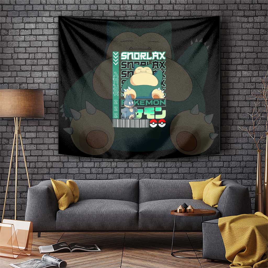 Poke Snorlax Tapestry With Pokeball Sleeve Design And Japanese Typography