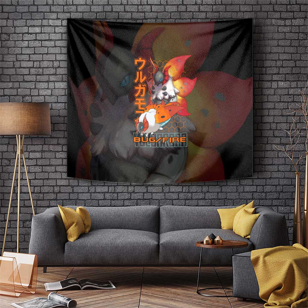 Poke Volcarona Tapestry With Bug Fire Dual Type Design And Bold Orange Accents