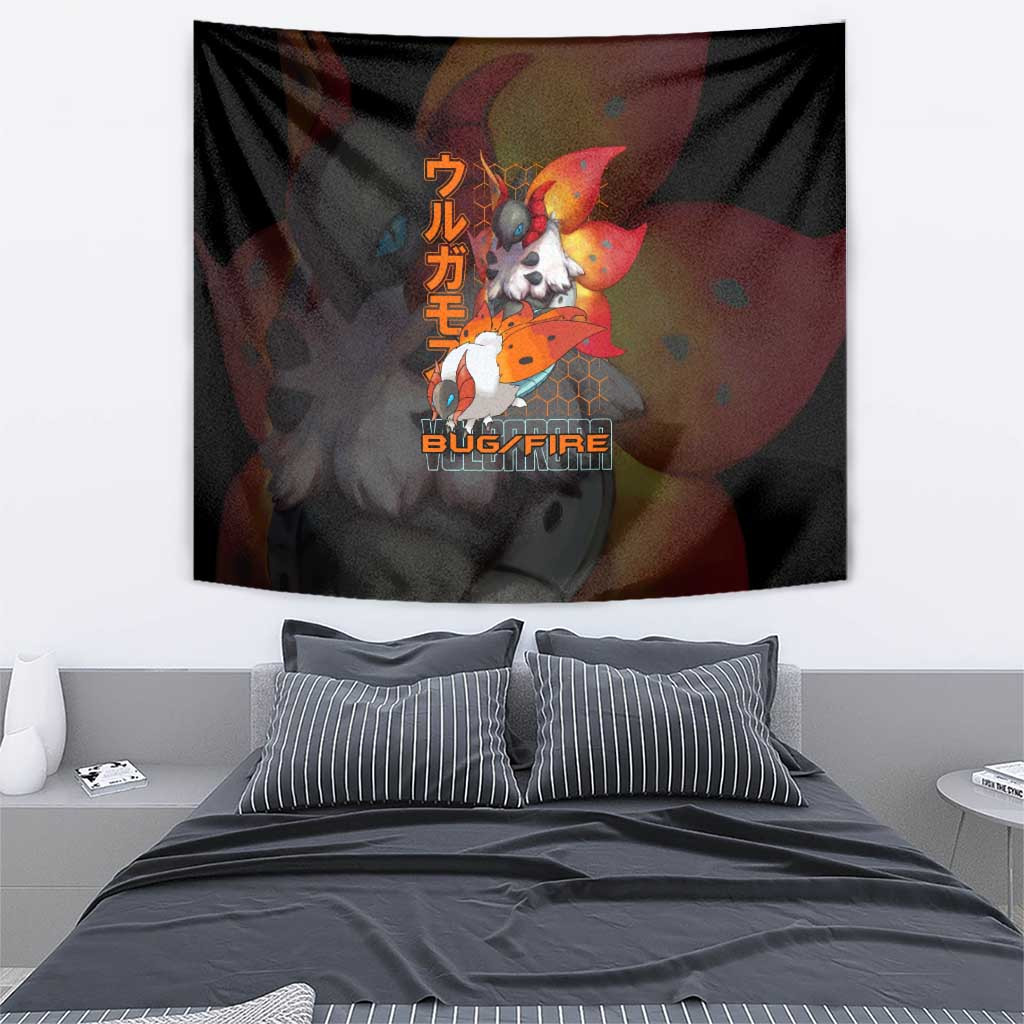Poke Volcarona Tapestry With Bug Fire Dual Type Design And Bold Orange Accents