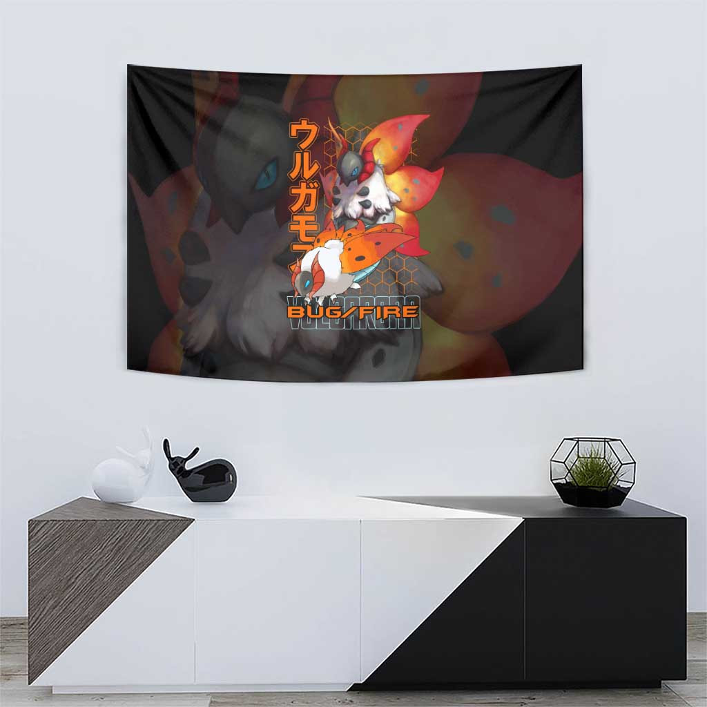 Poke Volcarona Tapestry With Bug Fire Dual Type Design And Bold Orange Accents