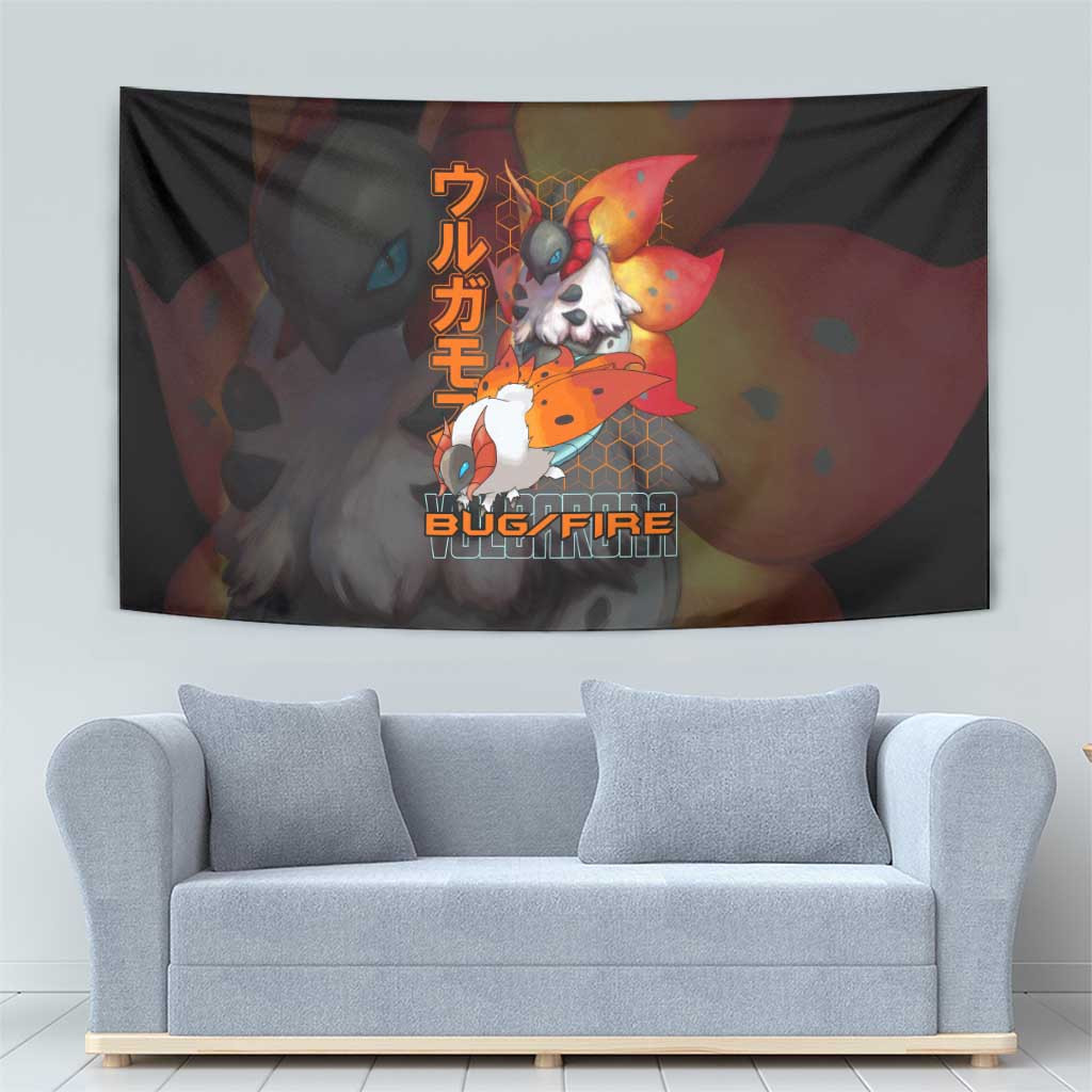 Poke Volcarona Tapestry With Bug Fire Dual Type Design And Bold Orange Accents
