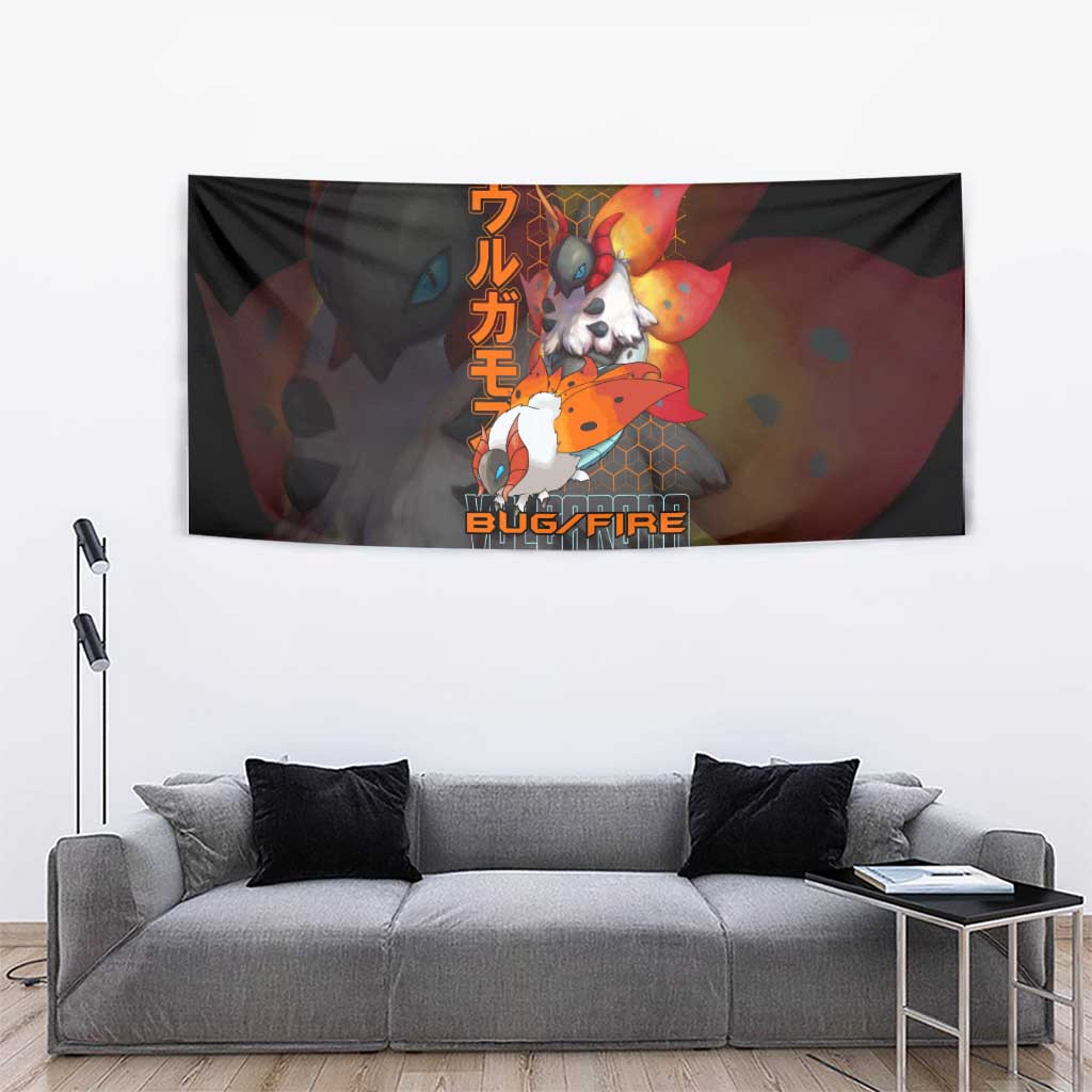 Poke Volcarona Tapestry With Bug Fire Dual Type Design And Bold Orange Accents