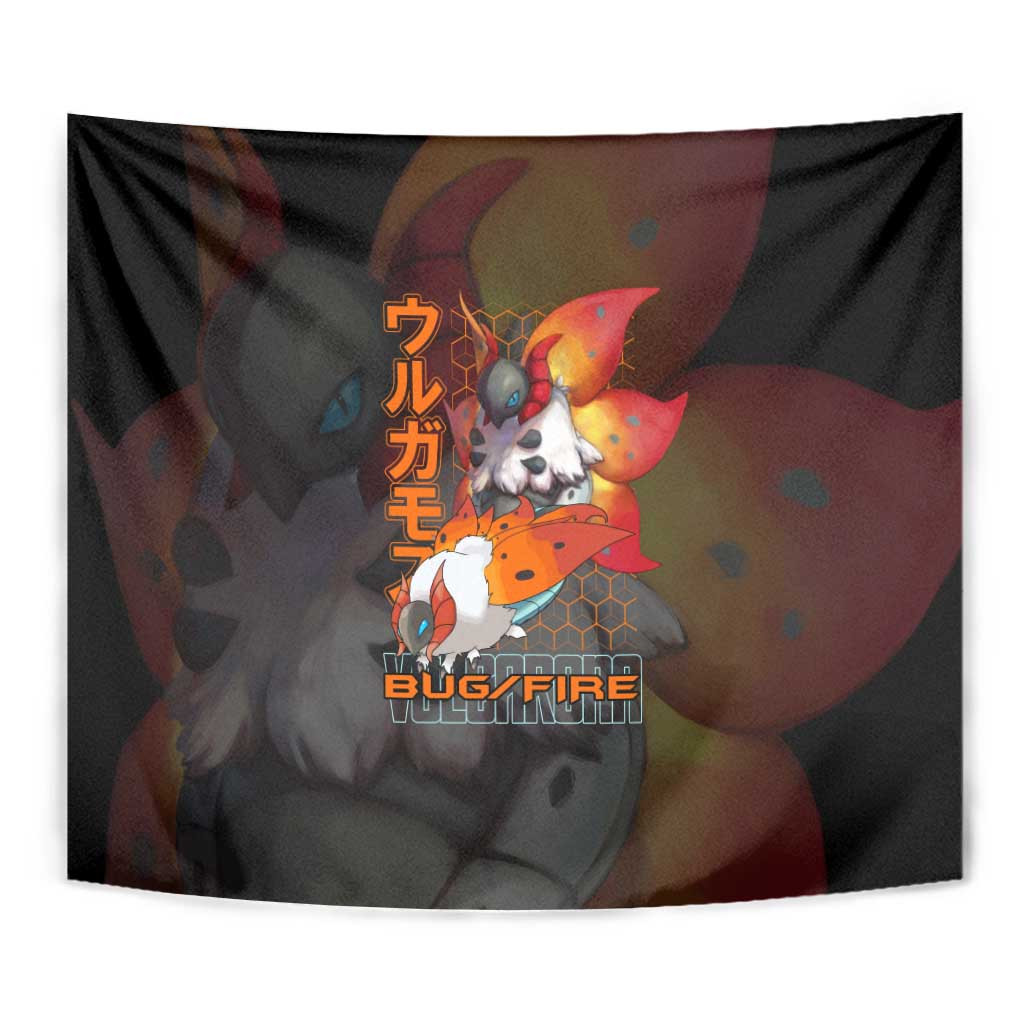 Poke Volcarona Tapestry With Bug Fire Dual Type Design And Bold Orange Accents