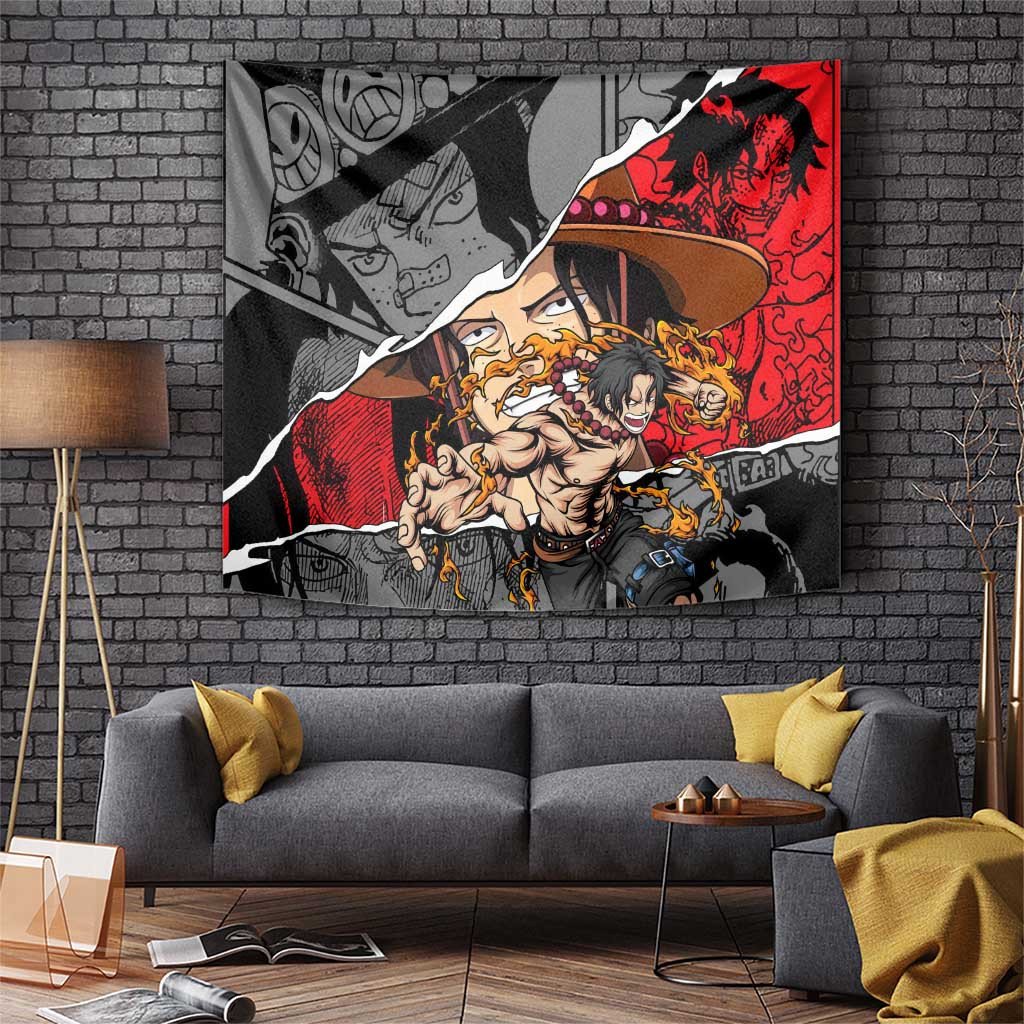 Portgas D Ace One Piece Tapestry With Flame Pattern And Manga Design