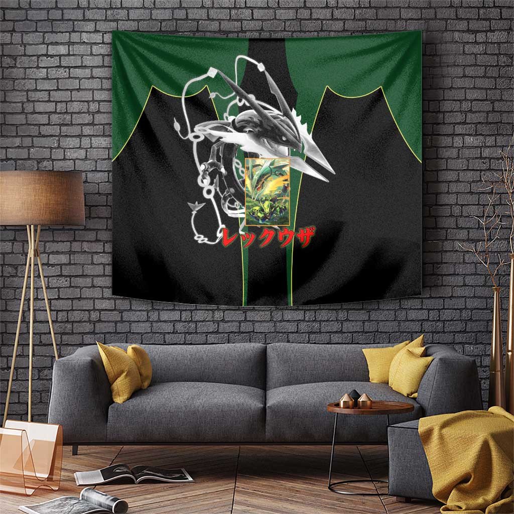 Rayquaza Tapestry With Electric Green Legendary Aura Design