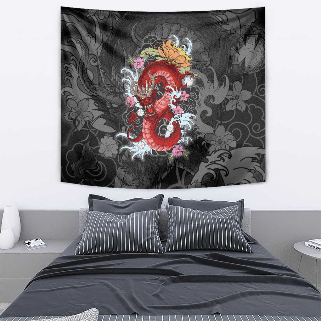 Red Dragon Tapestry Japan Art Style
