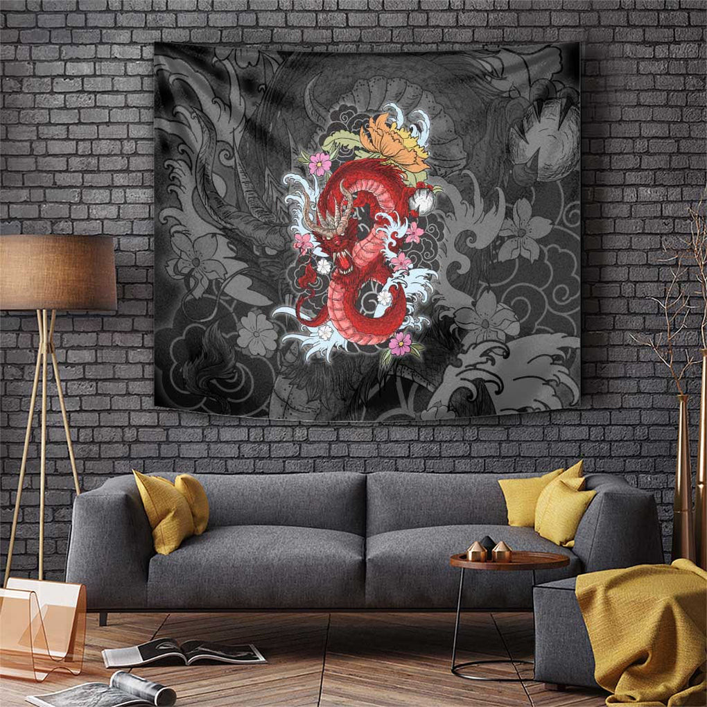 Red Dragon Tapestry Japan Art Style