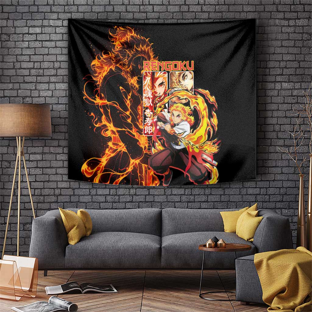 Rengoku Demon Slayer Tapestry With Fiery Sword And Phoenix Design