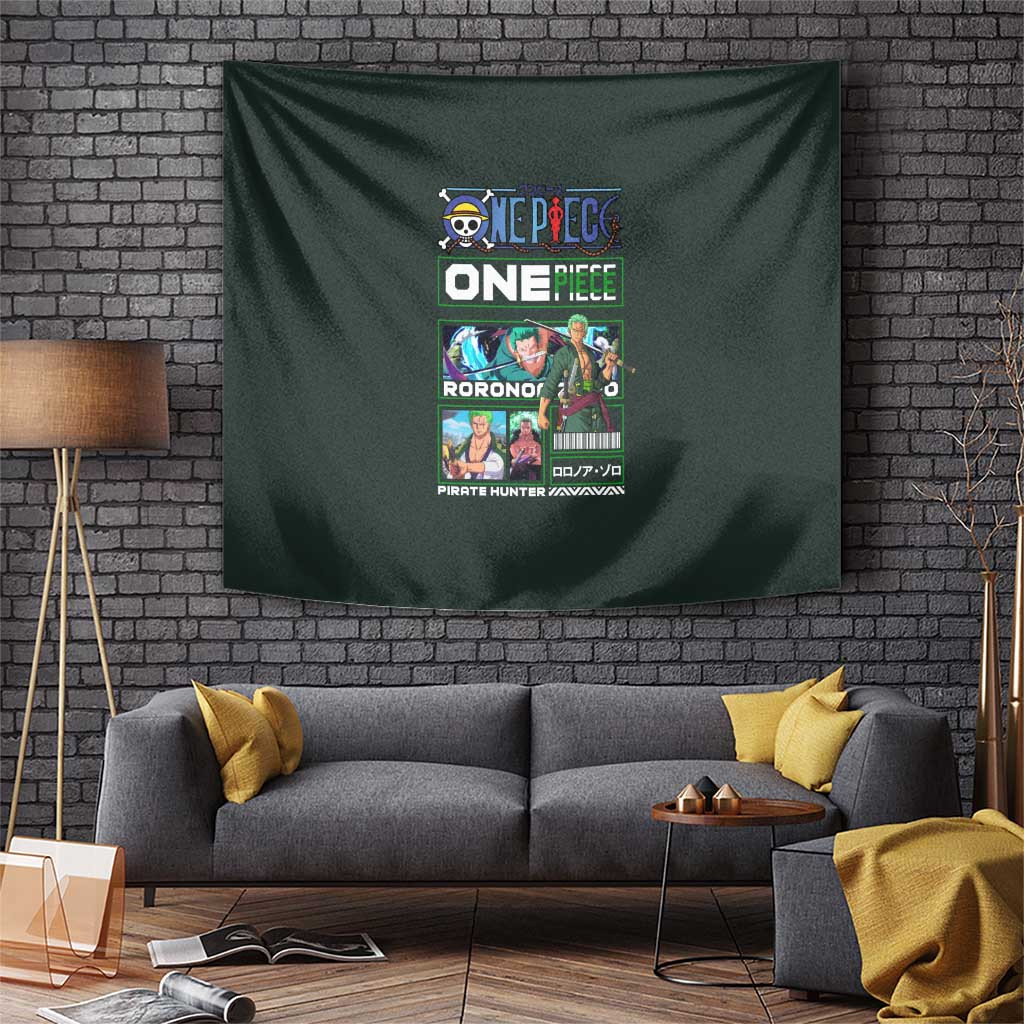 Roronoa Zoro One Piece Tapestry With Pirate Hunter Sword Style And Manga Panels
