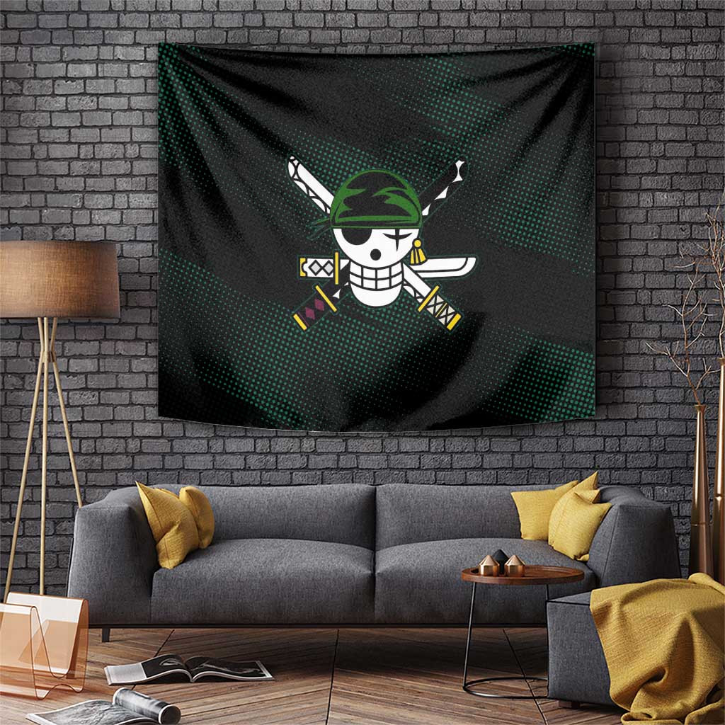 Roronoa Zoro One Piece Tapestry With Swordsman Anime Design In Green And Black