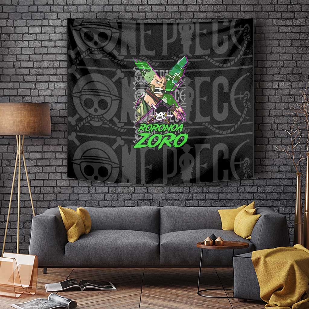 Roronoa Zoro One Piece Triple Sword Wielder Tapestry With Green Hair Anime Style