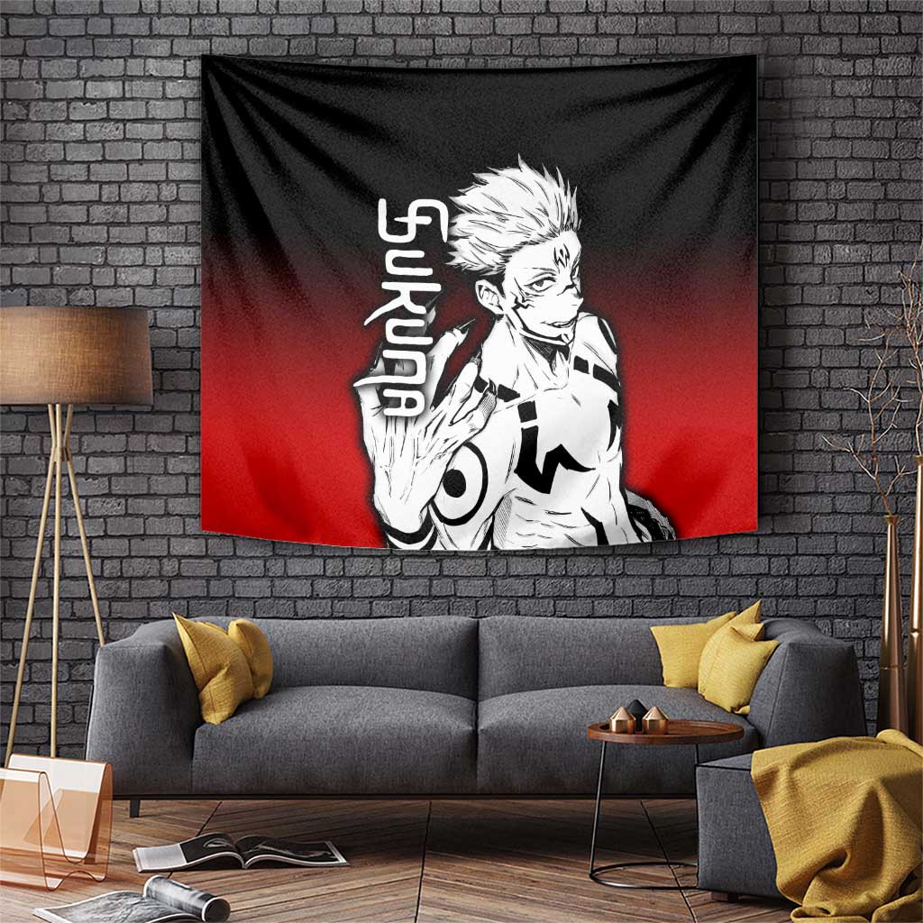 Ryomen Sukuna Jujutsu Kaisen King Of Curses Tapestry With Menacing Grin Anime Style