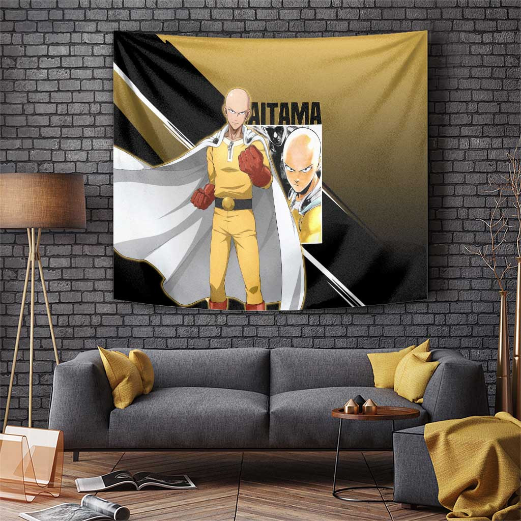 Saitama Gold And Black Anime Tapestry One Punch Man Serious Punch Hero Design