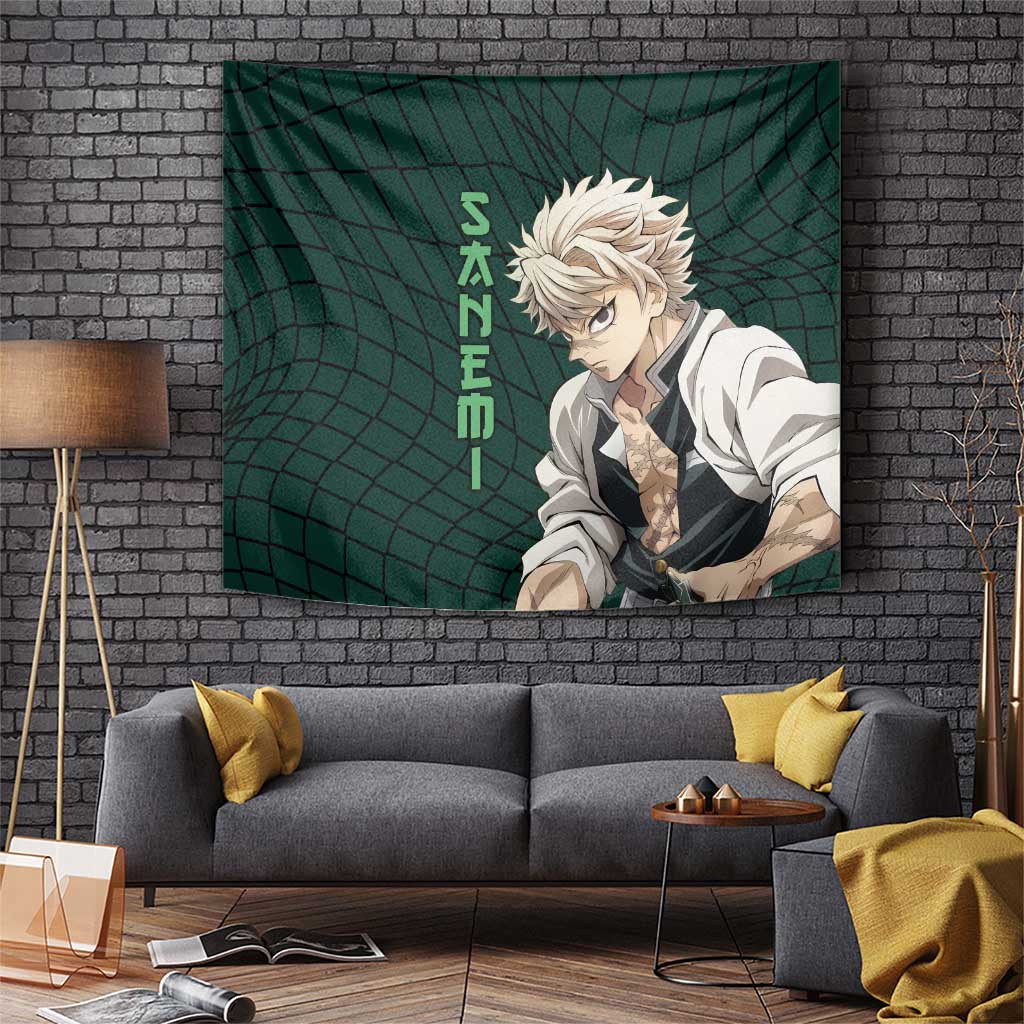 Sanemi Shinazugawa Demon Slayer Tapestry Wind Hashira Green Grid Style