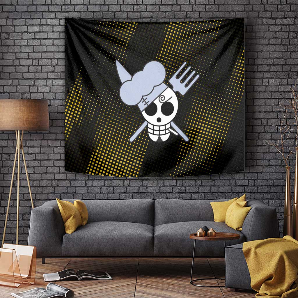 Sanji Tapestry With Fire Kick Anime Artwork In Black And Yellow