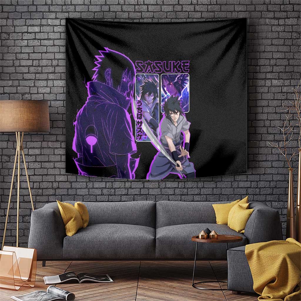 Sasuke Uchiha Naruto Tapestry With Purple Aura And Ninja Sword Design Naruto Anime