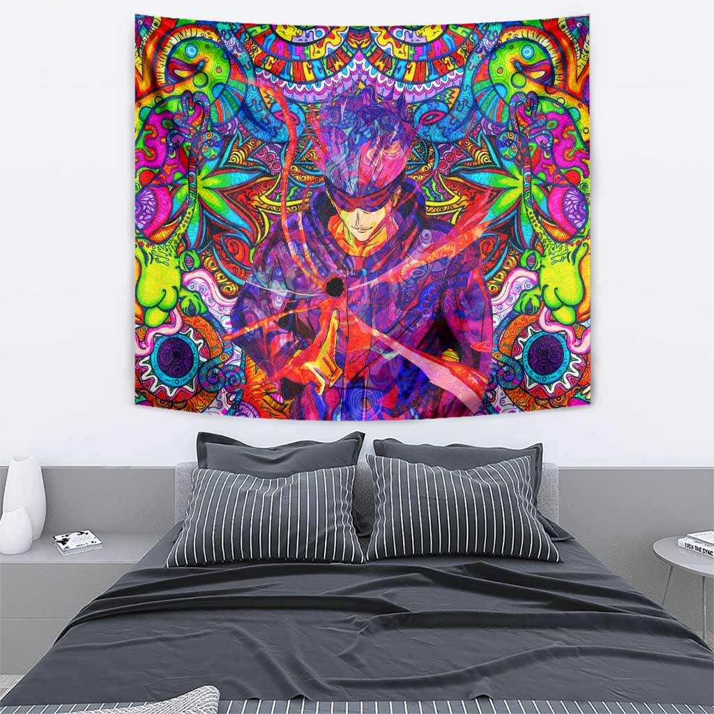 Satoru Gojo Jujutsu Kaisen Tapestry With Psychedelic Multicolor Cursed Energy Burst