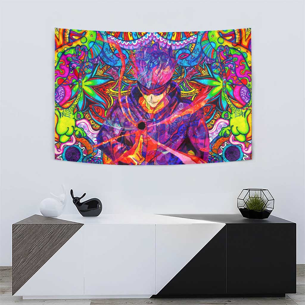 Satoru Gojo Jujutsu Kaisen Tapestry With Psychedelic Multicolor Cursed Energy Burst