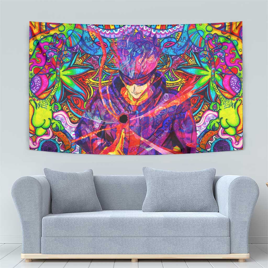 Satoru Gojo Jujutsu Kaisen Tapestry With Psychedelic Multicolor Cursed Energy Burst