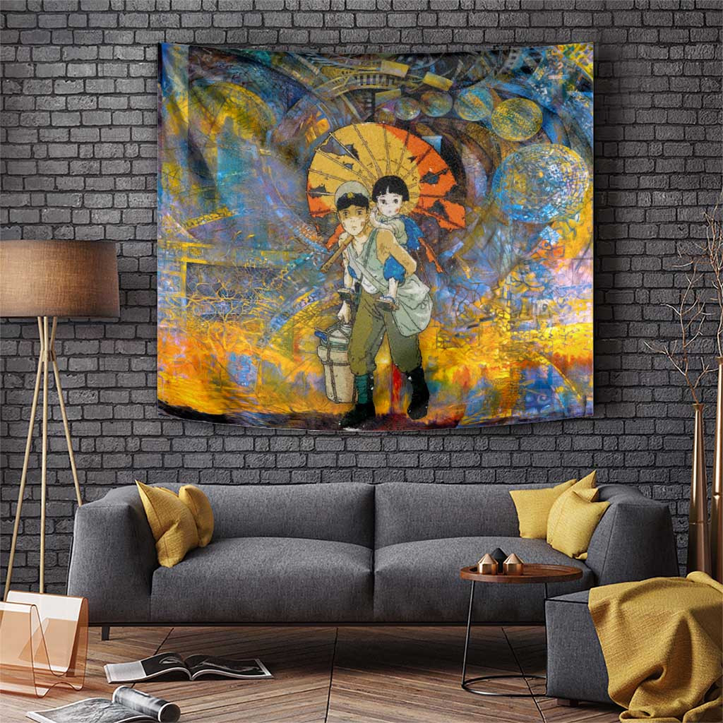 Seita Grave Of The Fireflies Tapestry With Emotional War Torn Sunset Vibe