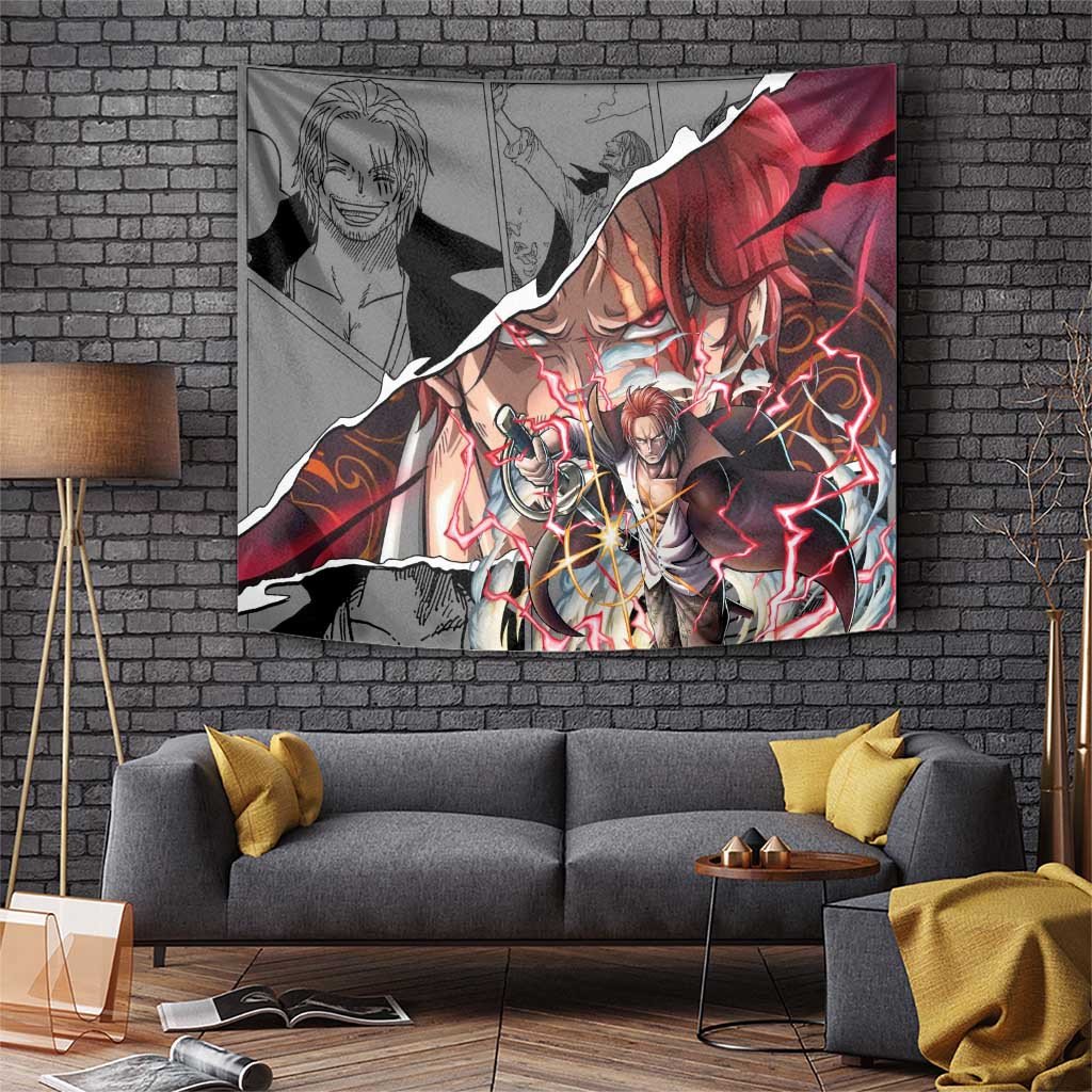 Shanks One Piece Tapestry With Haki Lightning And Red Hair Pirate Theme Design