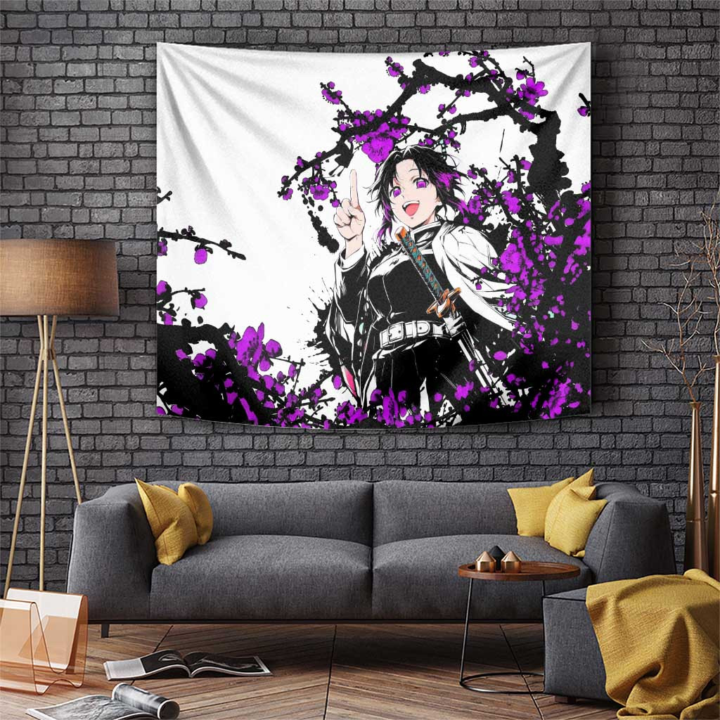 Shinobu Kocho Demon Slayer Tapestry With Katana And Purple Ink Demon Slayer Art Design