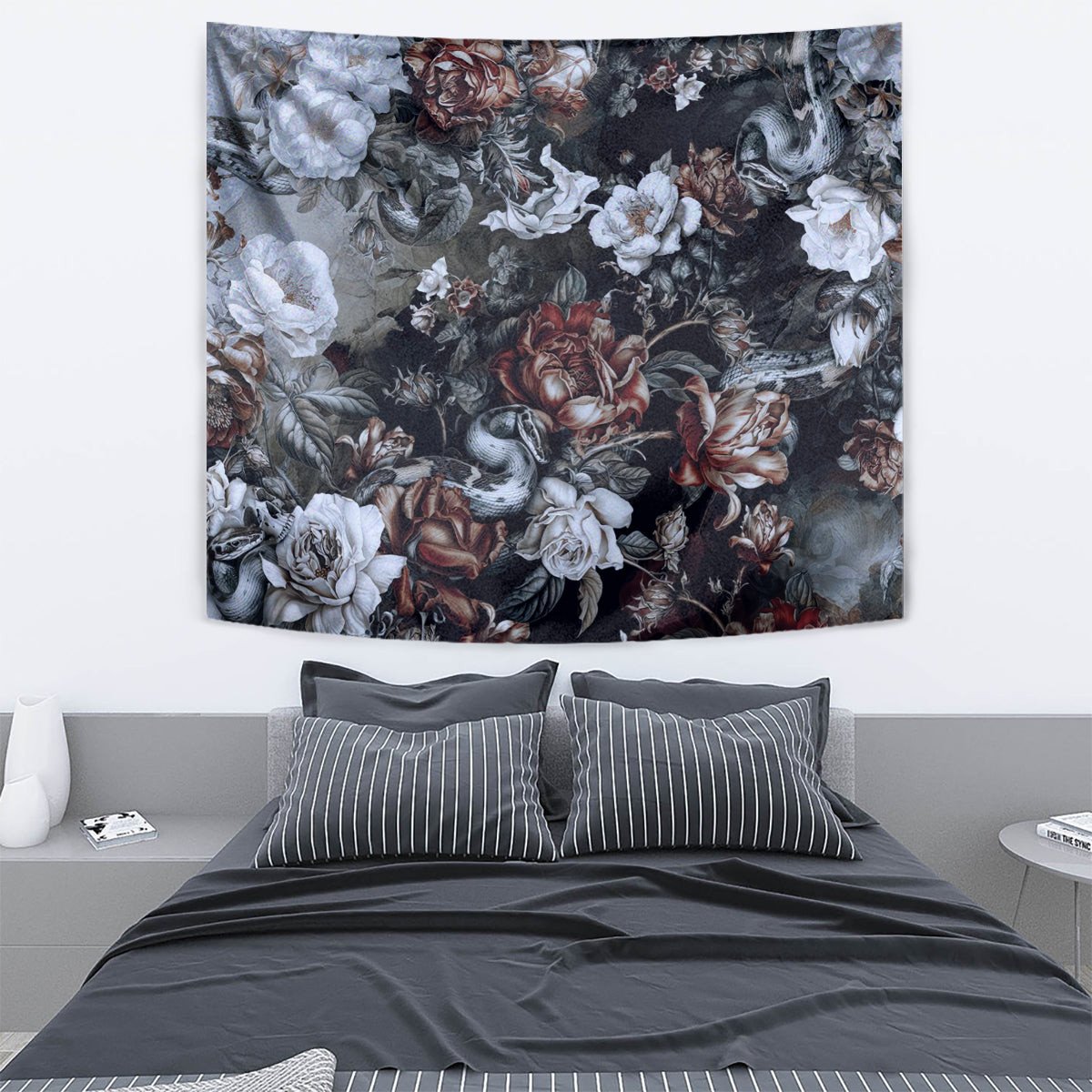 Skulls Roses And White Snakes Tapestry Dt02