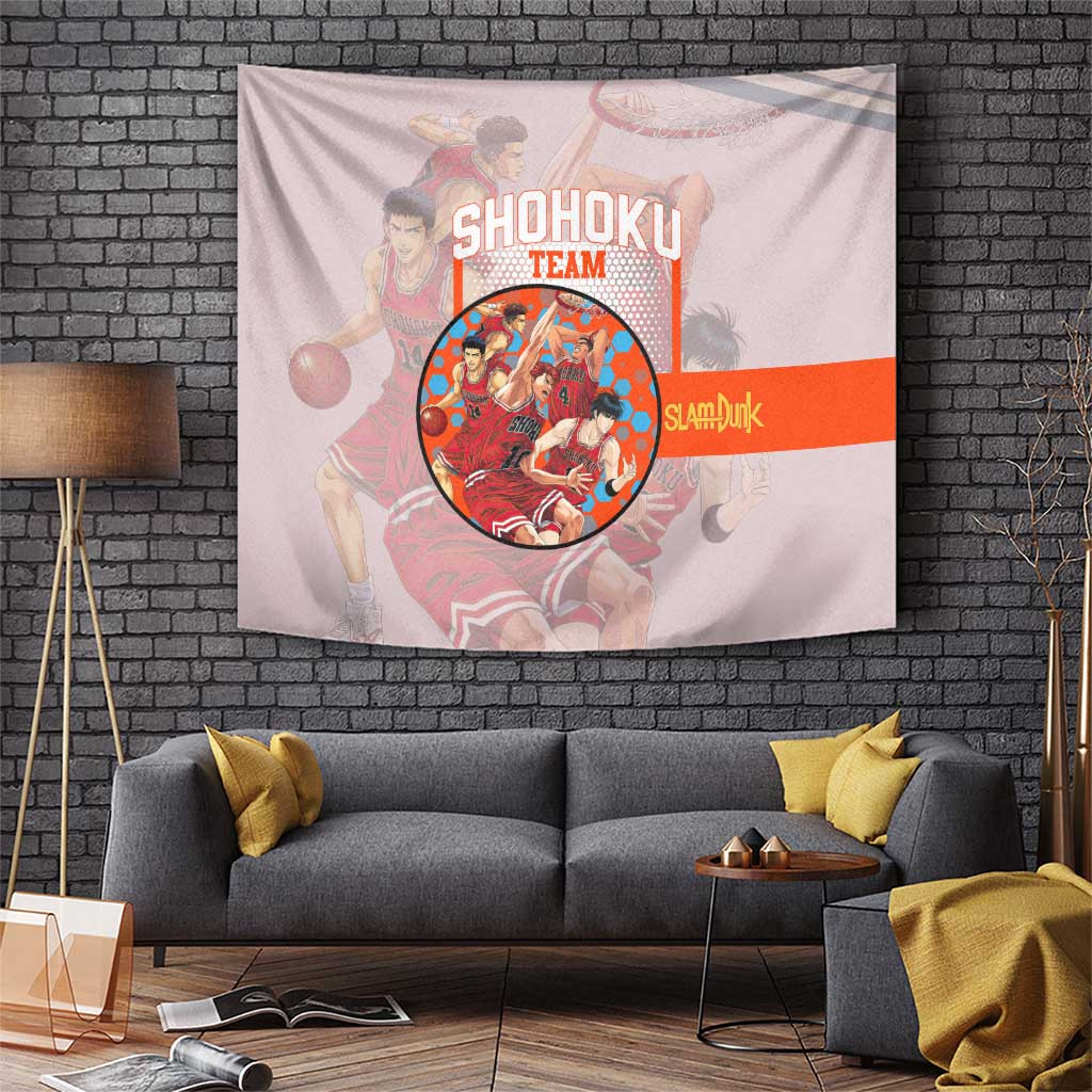 Slam Dunk Shohoku Basketball Team Tapestry With Retro White And Orange Stripes