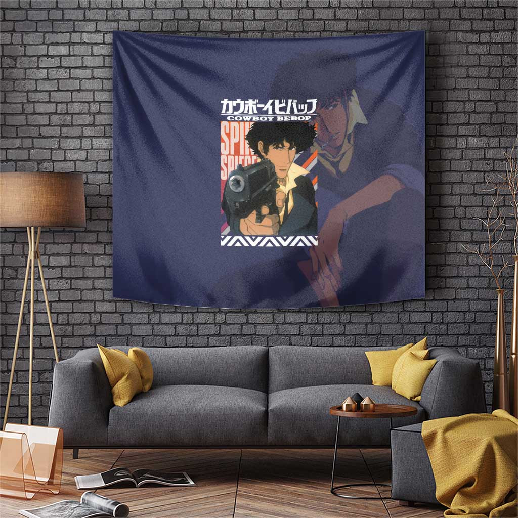 Spike Spiegel Cowboy Bebop Tapestry With Navy Blue Gunpoint Graphic