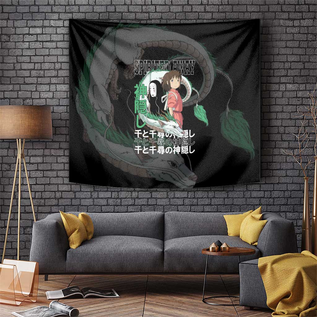 Spirited Away Tapestry With Black Studio Ghibli Haku And No Face Spirit Design