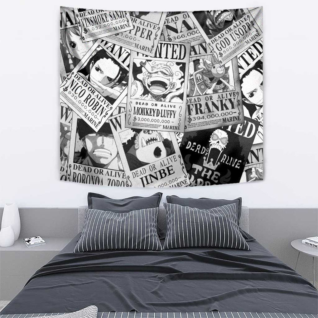 Straw Hat Wanted Pattern One Piece Tapestry Anime Mix Manga Style