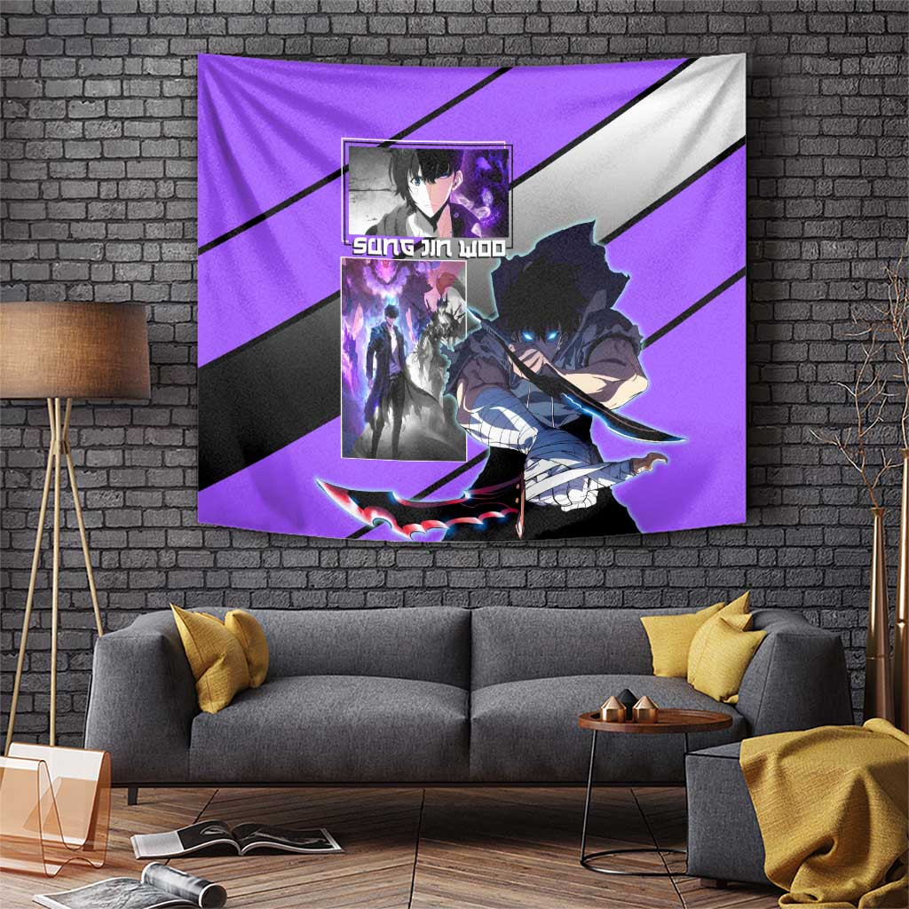 Sung Jin Woo Solo Leveling Tapestry Shadow Monarch Purple Energy Theme