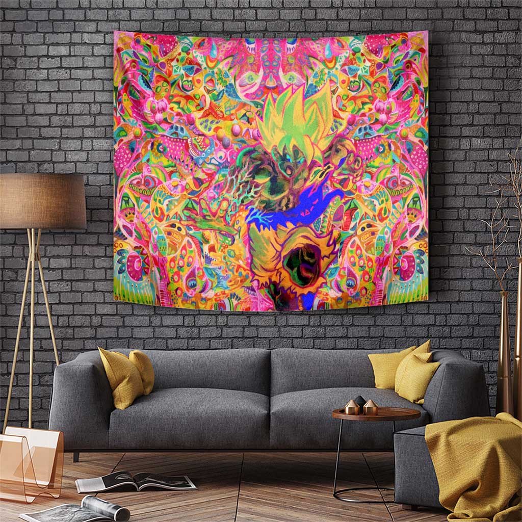 Super Saiyan Goku Dragon Ball Tapestry With Psychedelic Neon Energy Burst