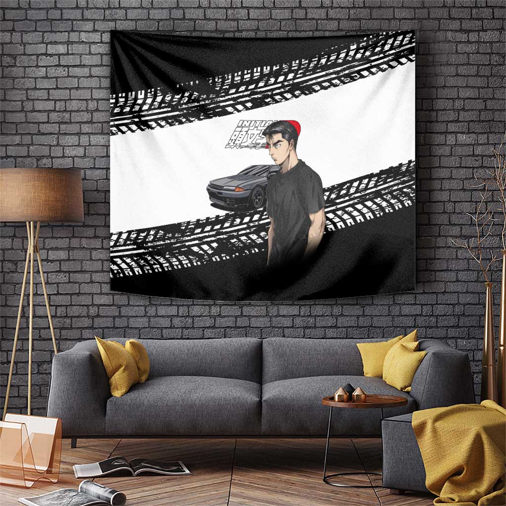 Takeshi Nakazatos Skyline Gt R Initial D Night Racer Tapestry Vibes Japan Anime Style