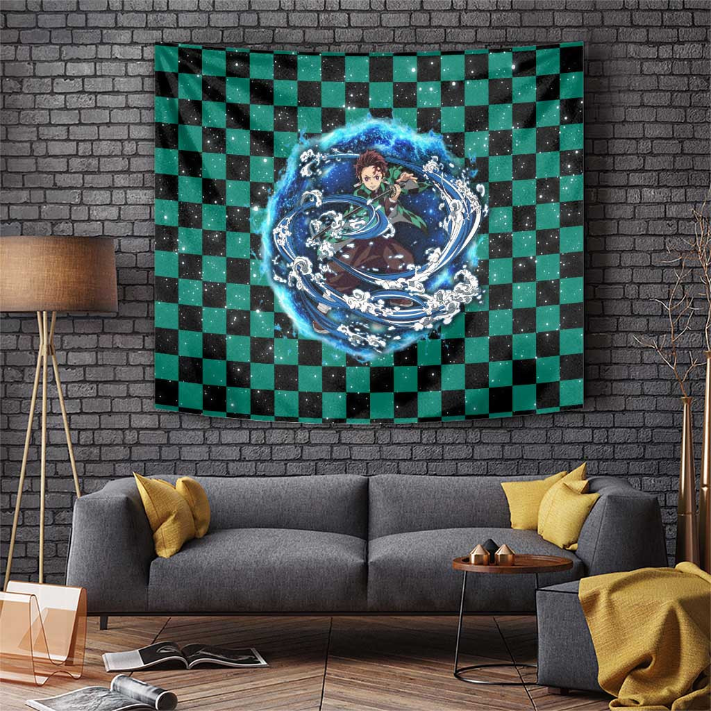 Tanjiro Demon Slayer Tapestry With Classic Checkered Wave Theme