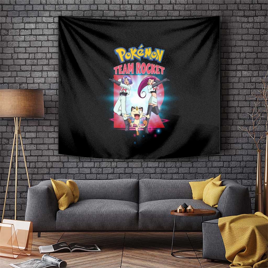 Team Rocket Poke Tapestry With Jessie James Meowth Retro Black