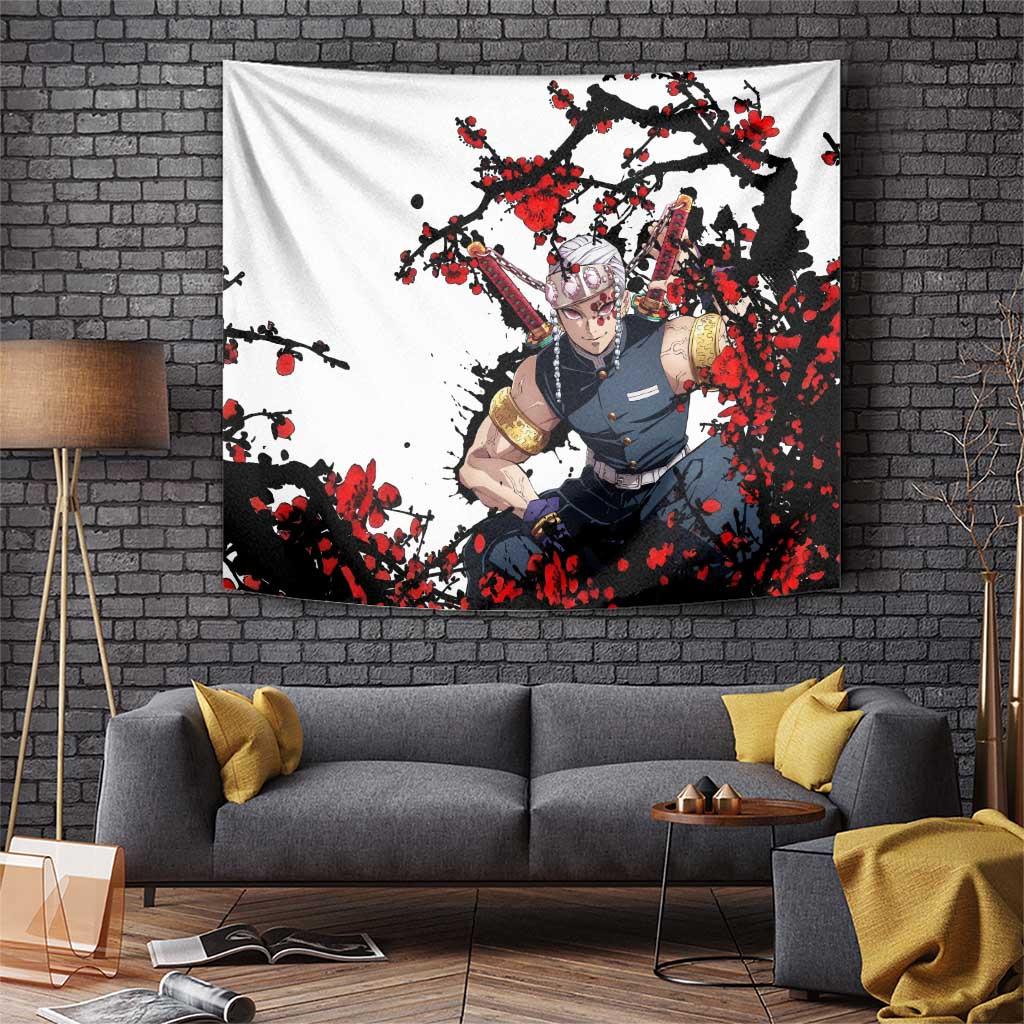 Tengen Uzui Demon Slayer Tapestry With Swords And Cherry Blossom Demon Slayer Design