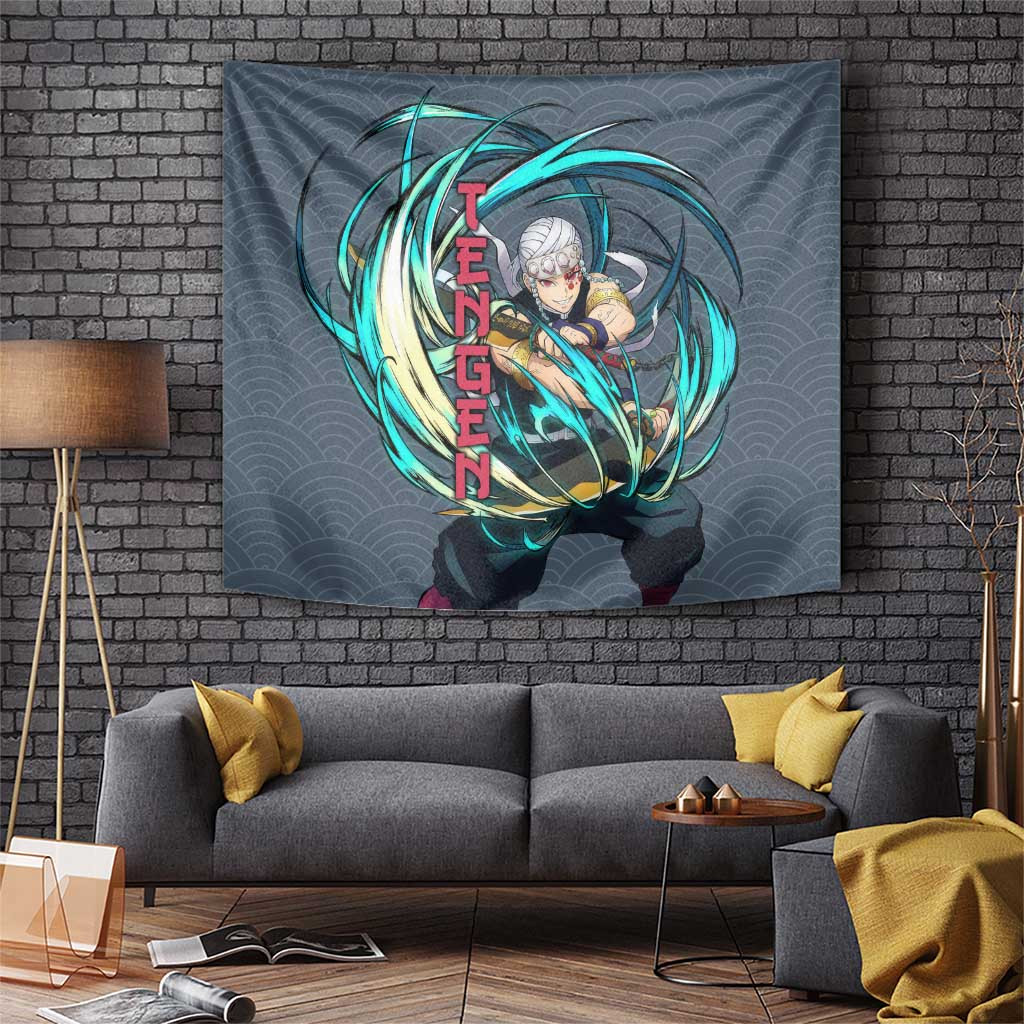 Tengen Uzui Sound Hashira Demon Slayer Tapestry Dynamic Blue Wave Style