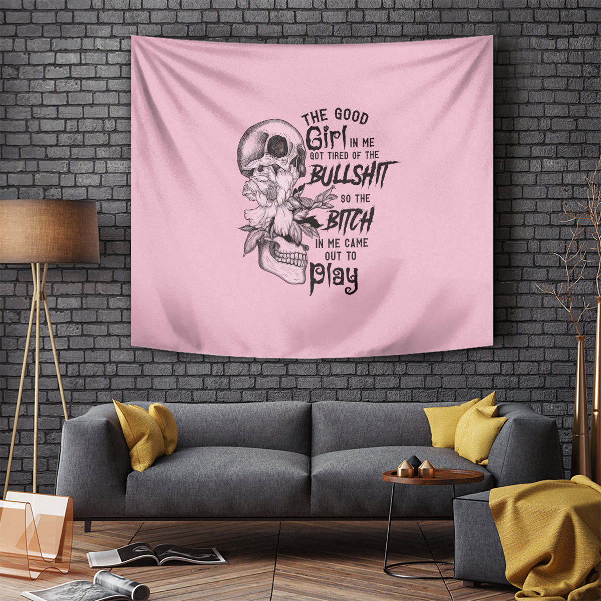 The Good Girl In Me Got Tired Skull Tapestry
