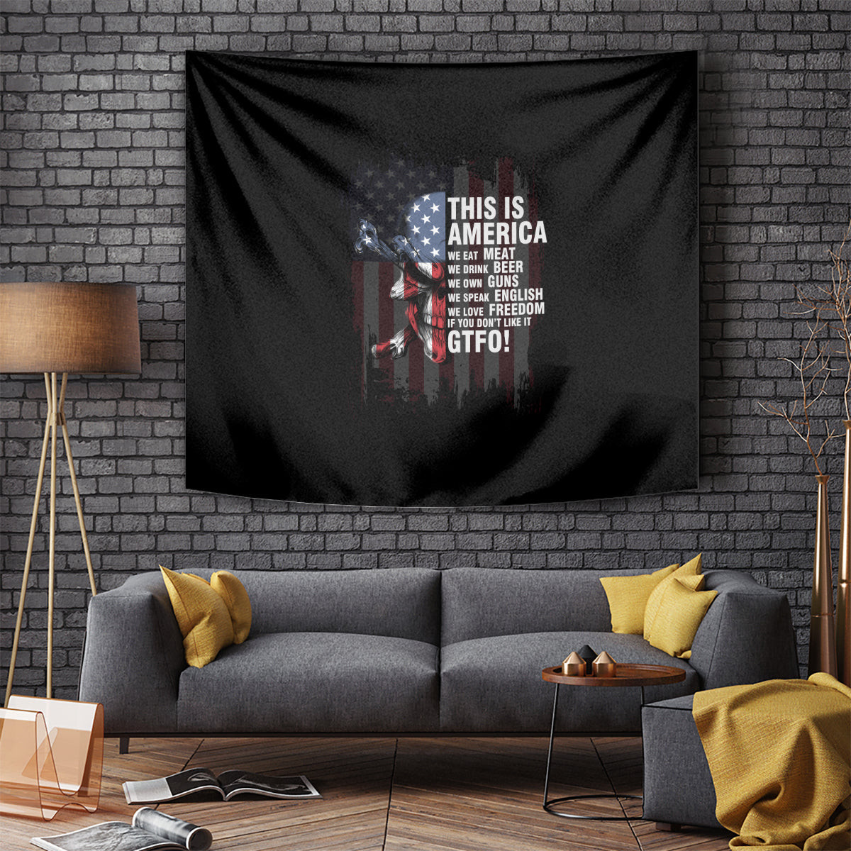 This Is America Patriotic Skull Tapestry