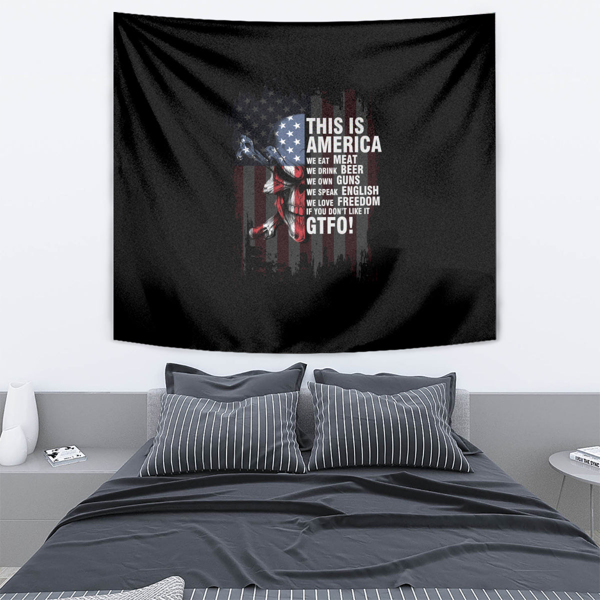 This Is America Patriotic Skull Tapestry