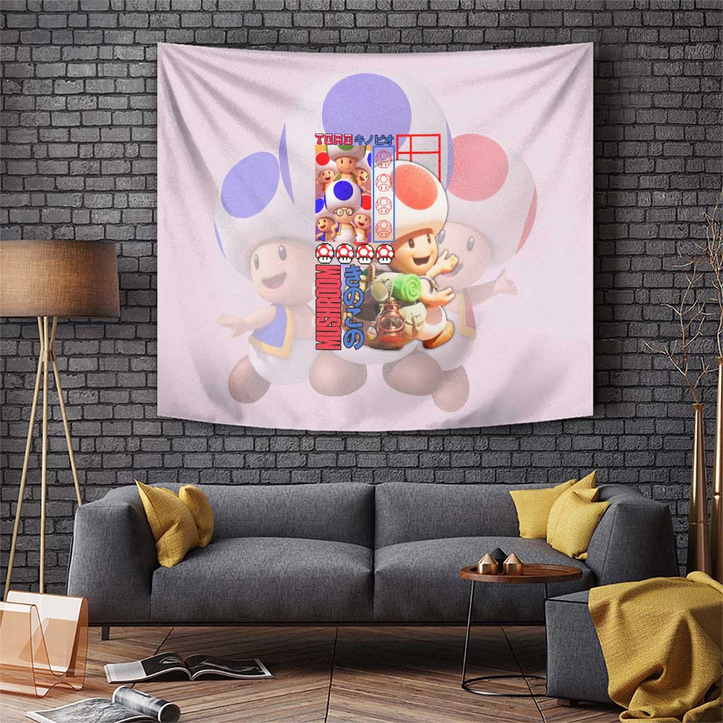 Toad Mario Bros Cute Mushroom Character Tapestry In Japan Anime Style