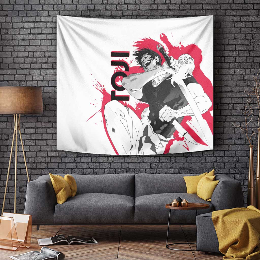 Toji Fushiguro Jujutsu Kaisen Tapestry With Monochrome Battle Art And Red Accents
