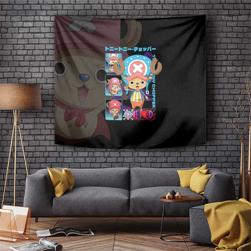 Tony Tony Chopper One Piece Tapestry With Cute Panel Art And Blue Pink Crew Style