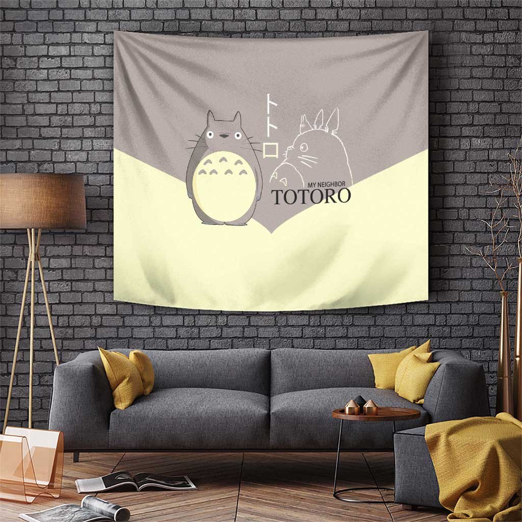 Totoro My Neighbor Totoro Tapestry Minimalist Anime Character Beige And Grey