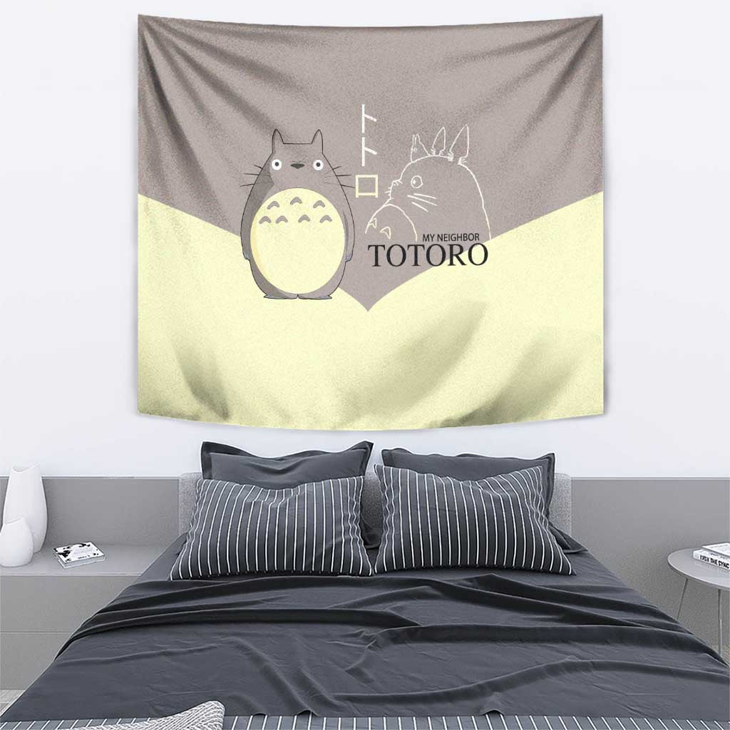 Totoro My Neighbor Totoro Tapestry Minimalist Anime Character Beige And Grey