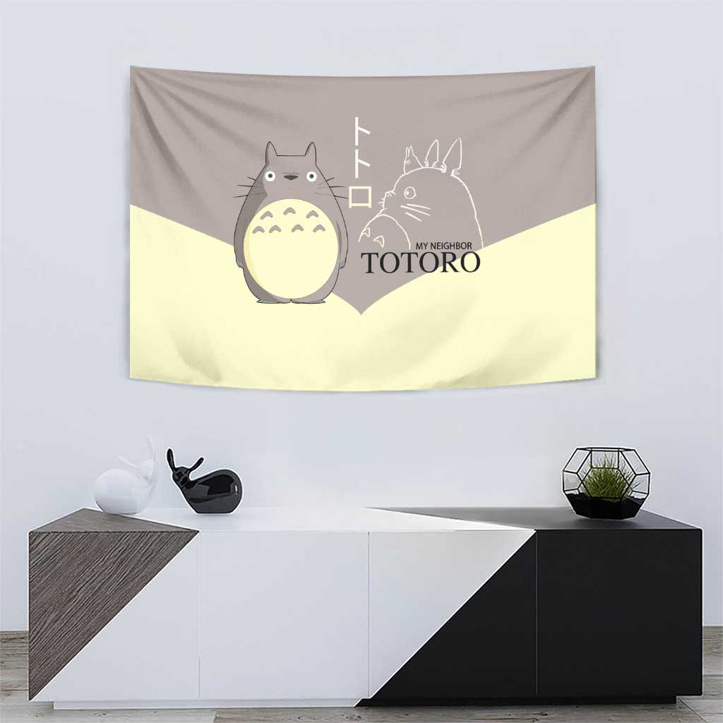 Totoro My Neighbor Totoro Tapestry Minimalist Anime Character Beige And Grey