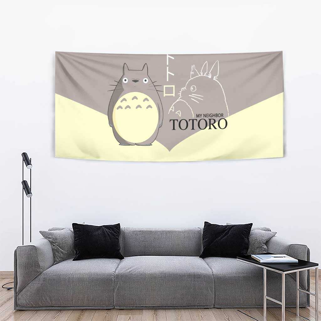 Totoro My Neighbor Totoro Tapestry Minimalist Anime Character Beige And Grey